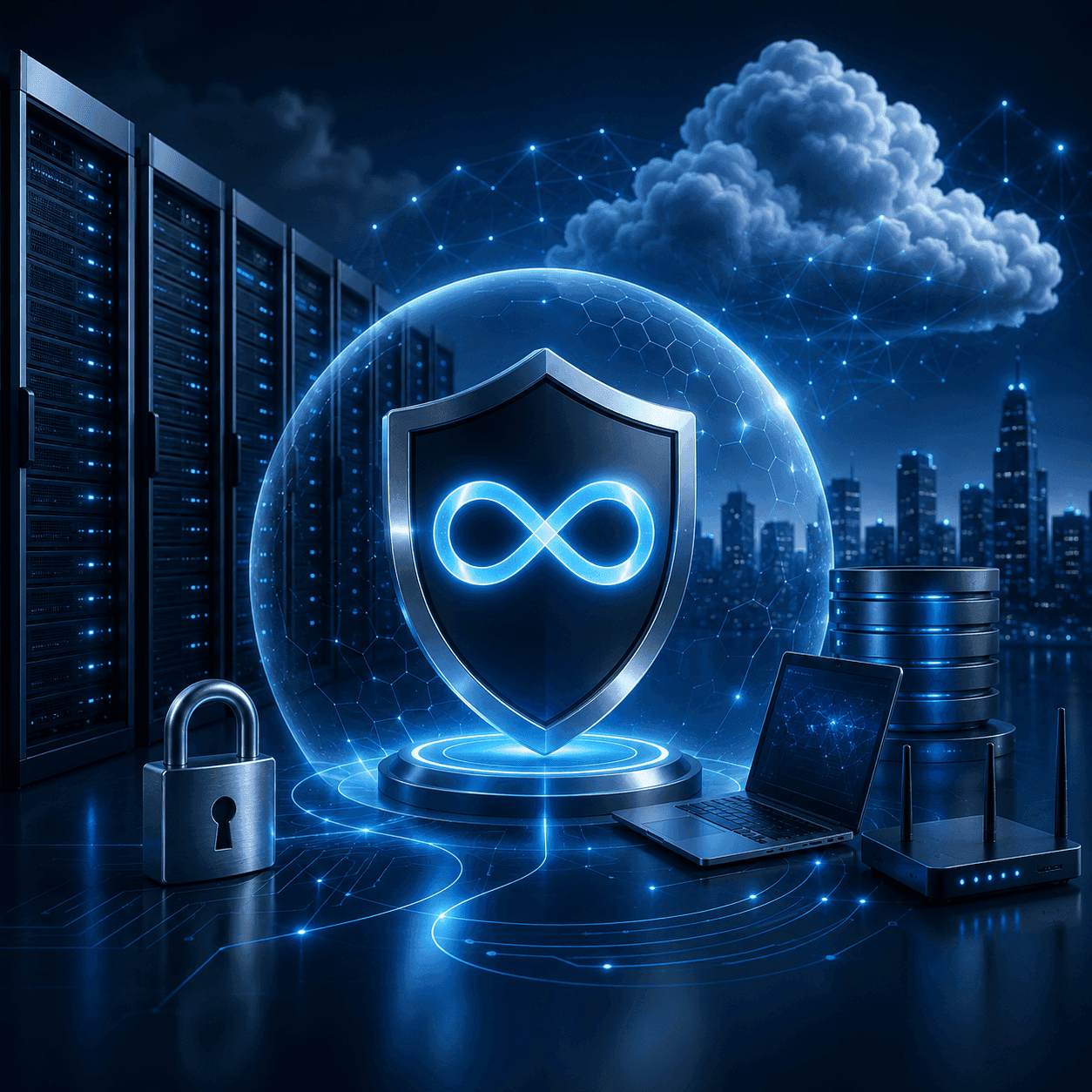 Technician in front of multiple monitors in a data center supervision environment